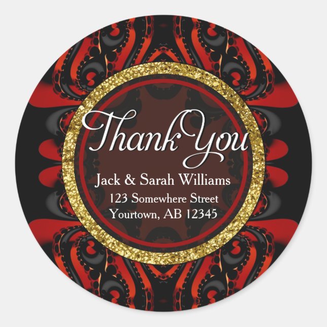 Adesivo Red Black + Gold Thank You round Stickers (Frente)