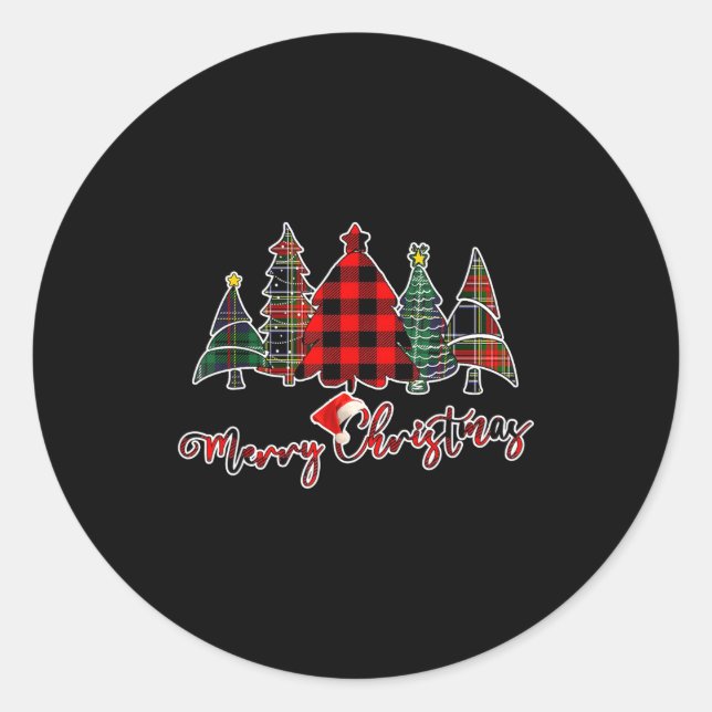Adesivo Red Black Green Buffalo Plaid Merry Christmas Tree (Frente)