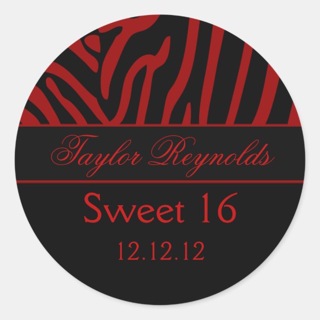 Adesivo Red Black Zebra Sweet 16 Sticker (Frente)