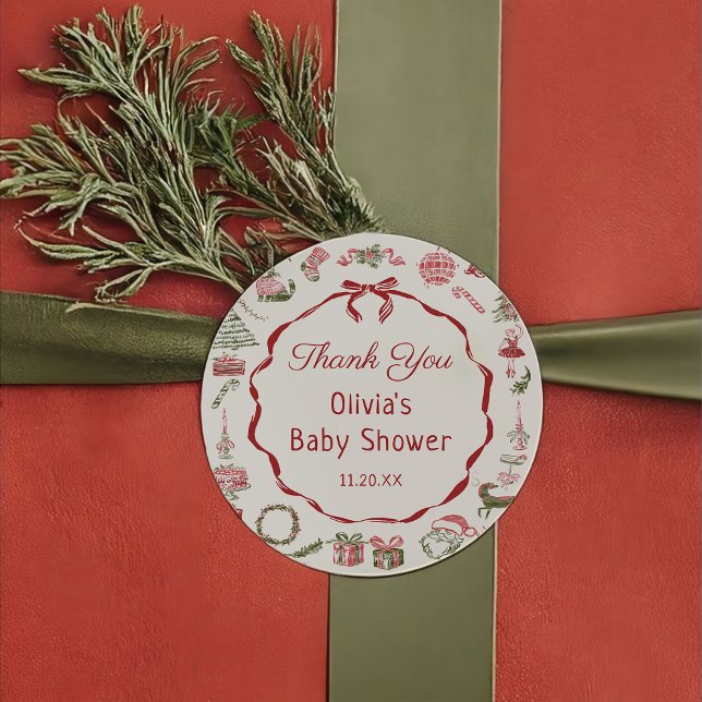 Adesivo Red Bow Christmas Baby Shower Sticker  (Criador carregado)