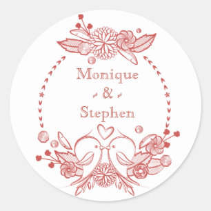 Adesivo Red Burgundy LoveBirds Floral Personalizado Nome