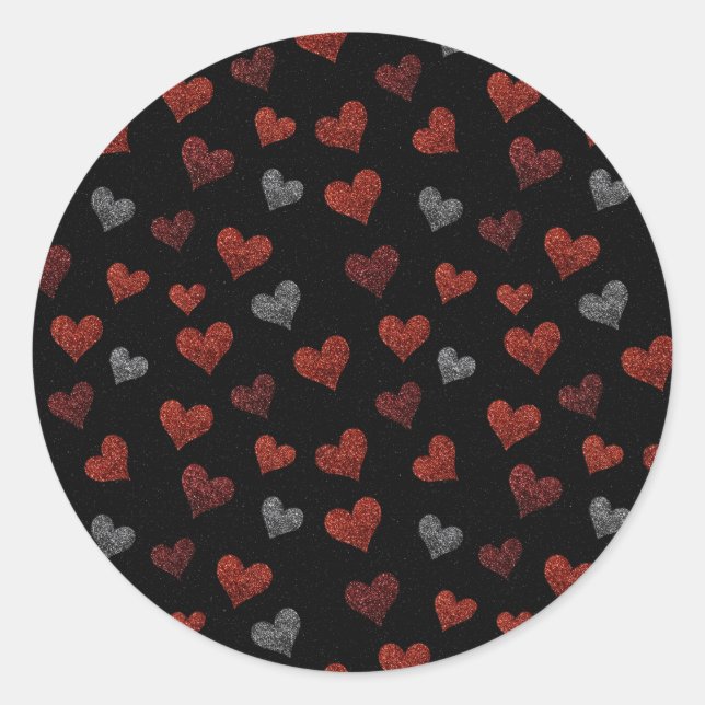 Adesivo Red Burgundy Silver Glitter Hearts on Black (Frente)