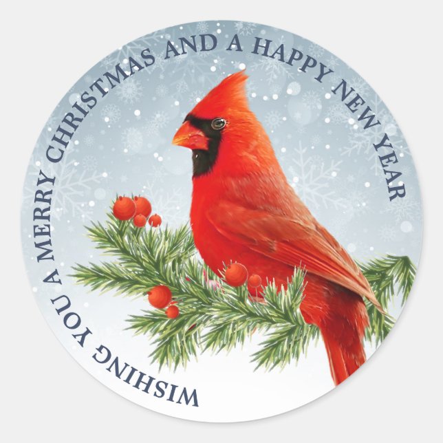 Adesivo Red Cardinal Bird Merry Christmas Sticker (Frente)
