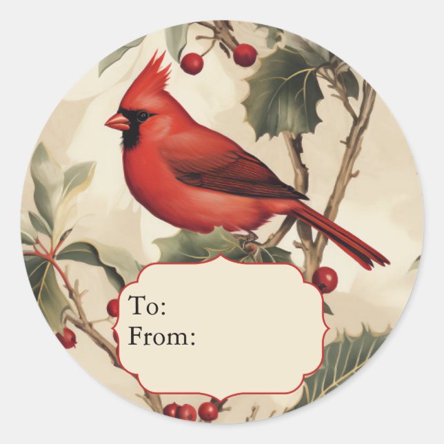 Adesivo Red Cardinal & Holly Personalized To and From (Frente)
