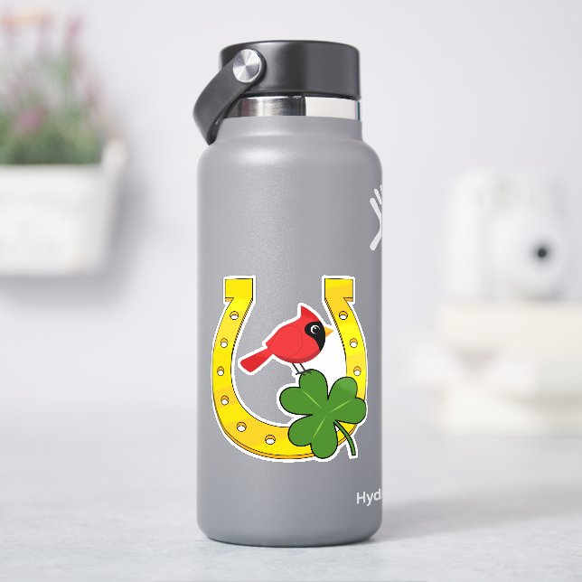 Adesivo Red Cardinal in Golden Horseshoe with Shamrock (HidroFlask)