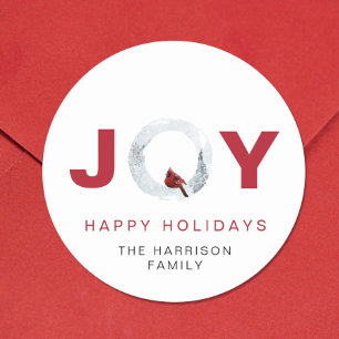 Adesivo Red Cardinal Watercolor Joy Personalizado Natal