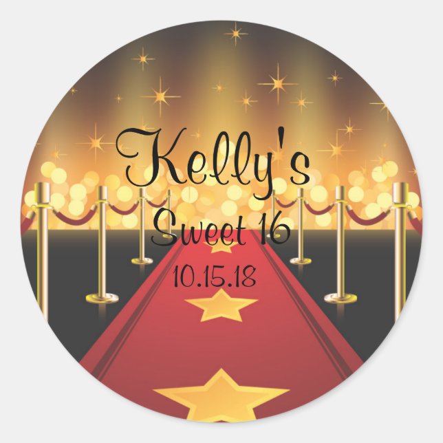Adesivo Red Carpet Hollywood Sweet 16 Party Favor Labels (Frente)