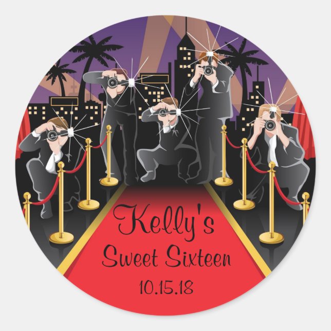 Adesivo Red Carpet Hollywood Sweet 16 Party Favor Labels (Frente)