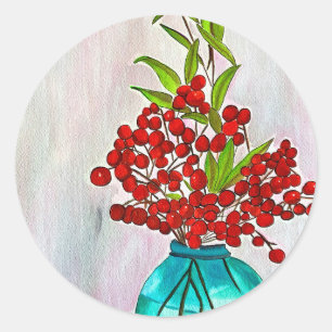 Adesivo Red Christmas Berries aquarela arte