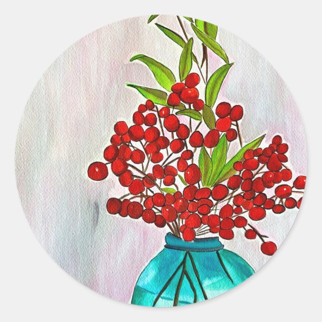 Adesivo Red Christmas Berries aquarela arte (Frente)