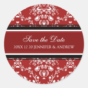 Adesivo Red Damask Save the Date Casamento no inverno Stic