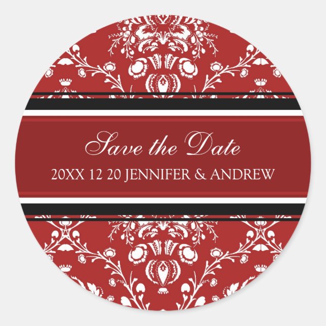 Adesivo Red Damask Save the Date Casamento no inverno Stic (Frente)