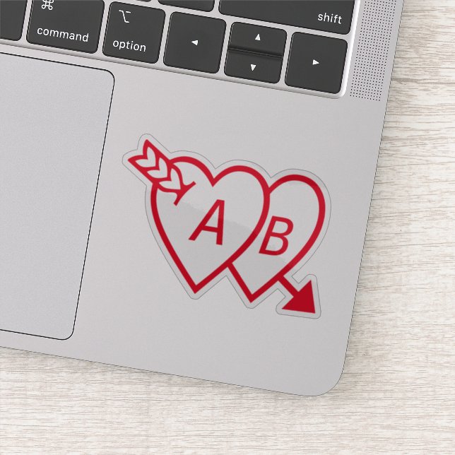 Adesivo Red Double Hearts with Cupids Arrow and Initials (Detalhe)