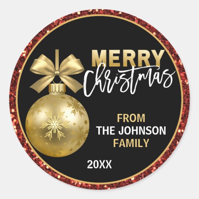 Adesivo Red Dourado Bauble Ornater Glitter Feliz Natal (Frente)