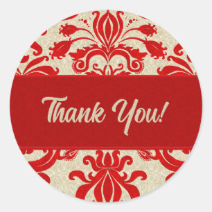 Adesivo Red e Taupe Damask Obrigado