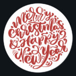 Adesivo Red Felry Christmas e Feliz ano novo<br><div class="desc">Feliz Natal e Feliz ano novo! Adicione um sotaque festivo aos seus envelopes,  cartões e presentes com este adesivo de férias. Apresenta caligrafia vermelha moderna. Este adesivo de Natal é perfeito como um selo de envelope e para embalagem de presente.</div>