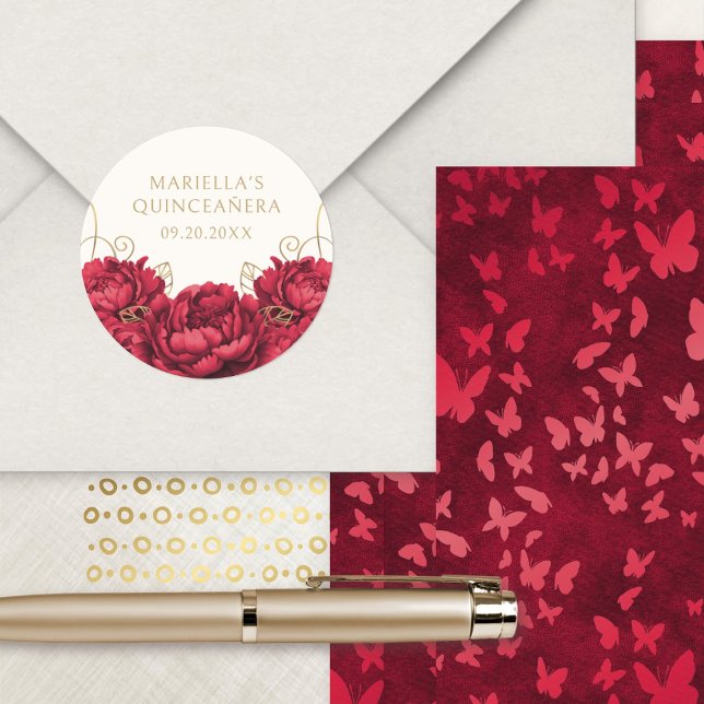 Adesivo Red Floral Elegante Quinceanera (Criador carregado)