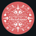 Adesivo Red Folk Christmas Cheer<br><div class="desc">Estilo escandinavo arte popular apresenta um design vermelho divertido.</div>