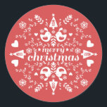 Adesivo Red Folk Christmas Cheer<br><div class="desc">Estilo escandinavo arte popular apresenta um design vermelho divertido.</div>