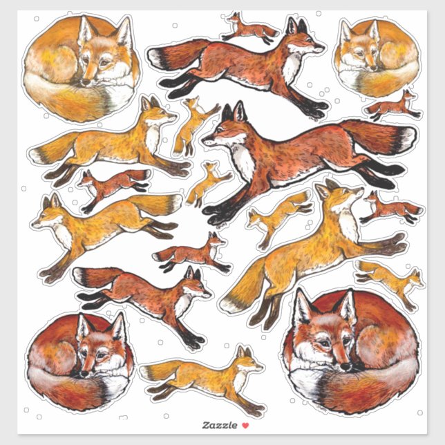 Adesivo Red Fox Orange Foxes Woodland Natureza Animal Vini (Folha)