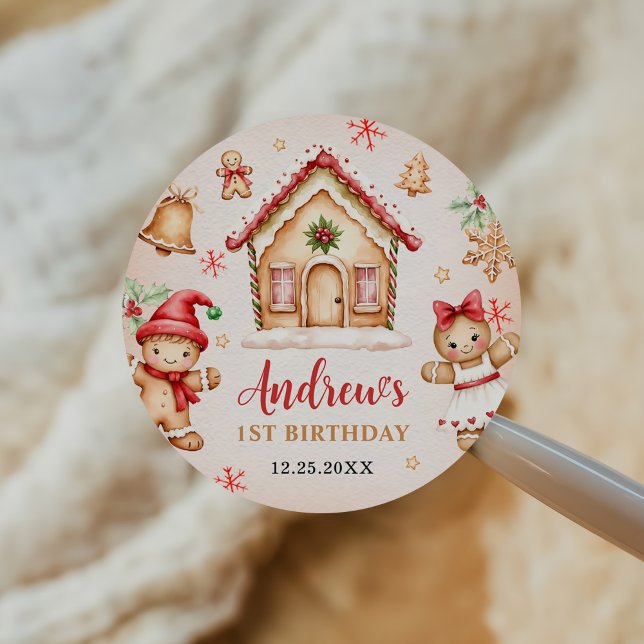 Adesivo Red Gingerbread House 1st Birthday Party (Criador carregado)
