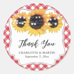 Adesivo Red Gingham Rustic Sunflower Obrigado