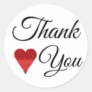 Adesivo Red Glitter Heart Obrigado Classic Round Sticker