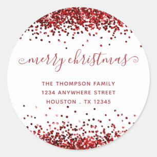 Adesivo Red Glitter Merry Christmas Name Endereço de devo