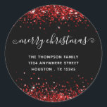 Adesivo Red Glitter Merry Christmas Name (Leitura vermelha<br><div class="desc">Red Glitter Merry Christmas Name Return Address Black. Personalize facilmente o texto.</div>