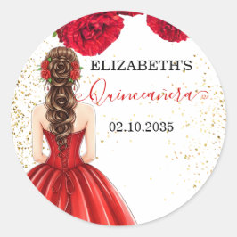 Adesivo Red & Gold Quinceañera Custom Round Sticker