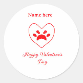 Adesivo Red heart dog cat paw happy Valentine's day name 
