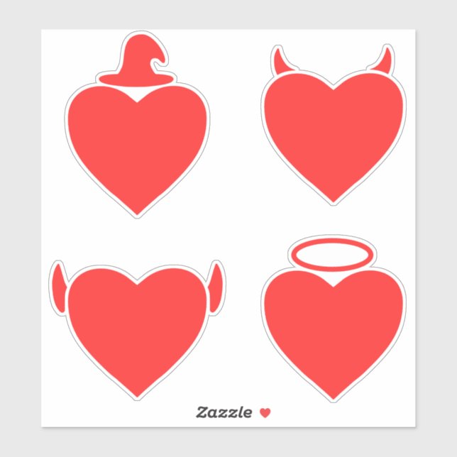 Adesivo Red Hearts Pack Angel, Devil, Elf e Wizard (Folha)