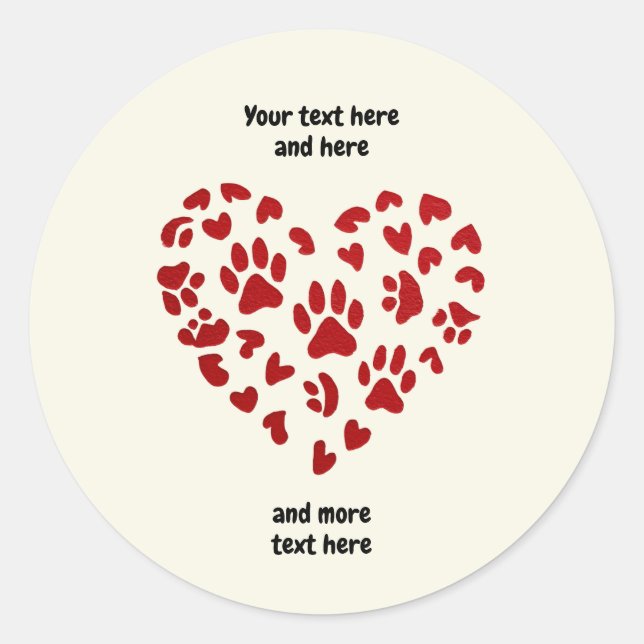 Adesivo Red Hearts & Paws, Pets, Dogs, Cats, Customizable (Frente)