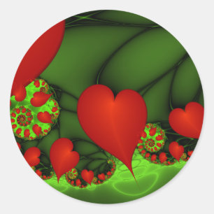 Adesivo Red Hearts Verde limão Arte Fractal Moderna Abstra