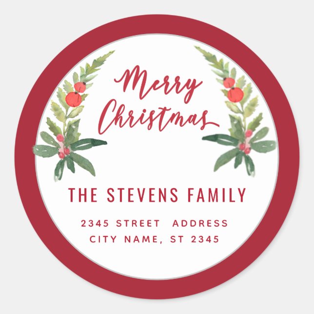 Adesivo Red Holly moderna Escrita Feliz Natal (Frente)