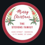 Adesivo Red Holly moderno Script Merry Christmas Classic R<br><div class="desc">guião moderna Feliz Natal Holly. Design profissional moderno e atraente com o toque contemporâneo. Um toque de elegância e estilo.Personalize com os detalhes do seu monograma inicial,  nome e endereço.</div>
