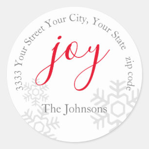 Adesivo Red Joy Snow Holiday Return Address Envelope Seal