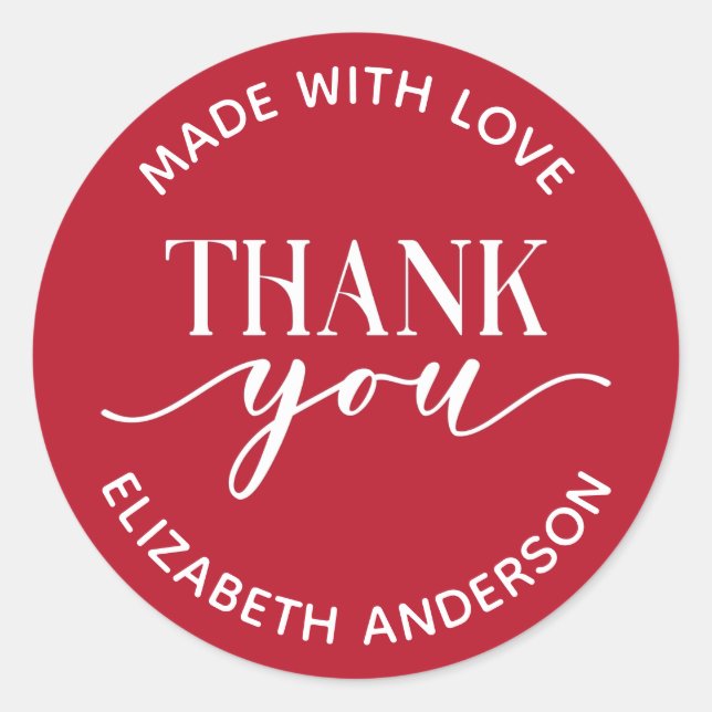 Adesivo Red Made With Love Obrigado (Frente)