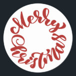 Adesivo Red Merry Christmas Calliografia Wreath<br><div class="desc">Feliz Natal! Adicione um sotaque festivo aos seus envelopes,  cartões e presentes com este adesivo de férias. Apresenta uma caligrafia vermelha moderna. Este adesivo de Natal é perfeito como um selo de envelope e para embalagem de presente.</div>