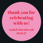 Adesivo Red Modern Bat Mitzvah, Cor-de-Rosa Personalizada,<br><div class="desc">Personalizar tipografia negra e cor-de-rosa brilhante e preto Mitzvah agradecimentos Clássicos do Bat Moderno</div>