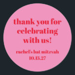 Adesivo Red Modern Bat Mitzvah, Cor-de-Rosa Personalizada,<br><div class="desc">Personalizar tipografia negra e cor-de-rosa brilhante e preto Mitzvah agradecimentos Clássicos do Bat Moderno</div>
