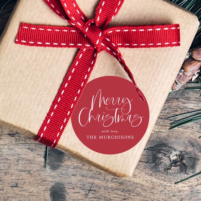 Adesivo Red Modern Simples Caligrafia Feliz Natal (Criador carregado)