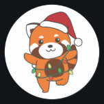Adesivo Red Panda Christmas Animais de inverno Red Pandas<br><div class="desc">O Panda Vermelha no Natal com luzes de fadas. Animais engraçados com presentes e neve nas férias. Uma doce saudação de Natal. Os pandas vermelhos são animais bonitos e perfeitos para o Natal.</div>