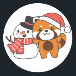 Adesivo Red Panda With Snowman In Winter For Christmas Cla<br><div class="desc">Red panda with snowman in winter for Christmas - a snowman for winter and Christmas. A winter greeting in the cold season for the holidays. Christmas red panda with snowman.</div>