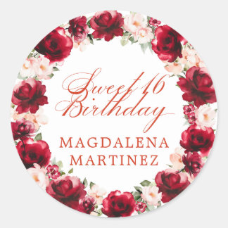 Adesivo Red Pink Floral Personalizado Doce 16 Aniversário
