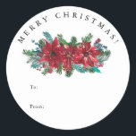 Adesivo Red Poinsettia TO and FROM Classic Christmas Gift<br><div class="desc">Red Poinsettia TO and FROM Classic Christmas Gift Classic Round Sticker Lindos etiquetas de presentes de poinsettia vermelha para decorar presentes de Natal.</div>