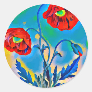 Adesivo Red Poppies flores Abstrato arte digital original
