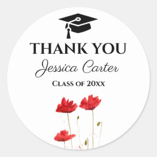 Adesivo Red Poppies Rustic Floral Graduação Obrigado
