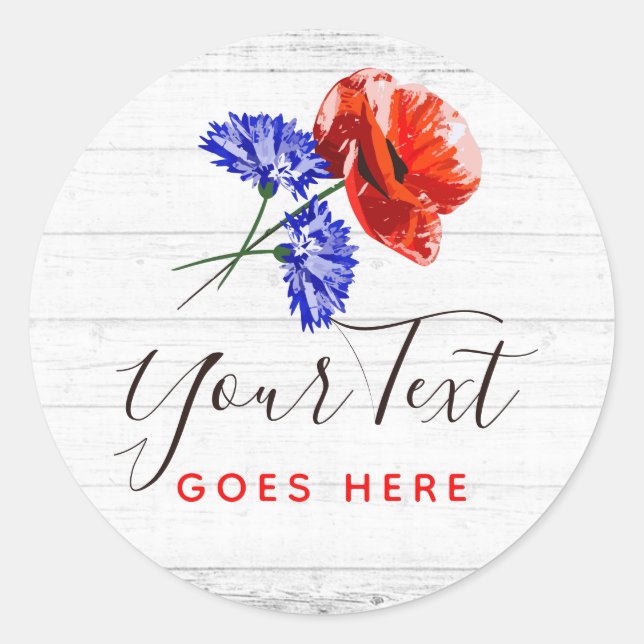 Adesivo Red Poppy & Cornflower Rusflower Wood Floral Bouti (Frente)