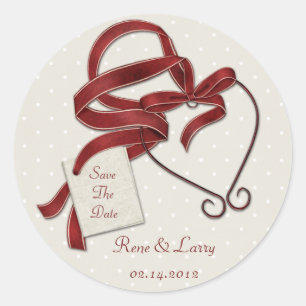 Adesivo Red Ribbon Heart Save The Date Sticker